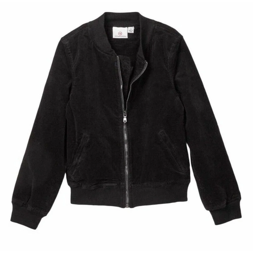 NWT AG Adriano Goldschmied Girls Bomber Jacket Black Plush S